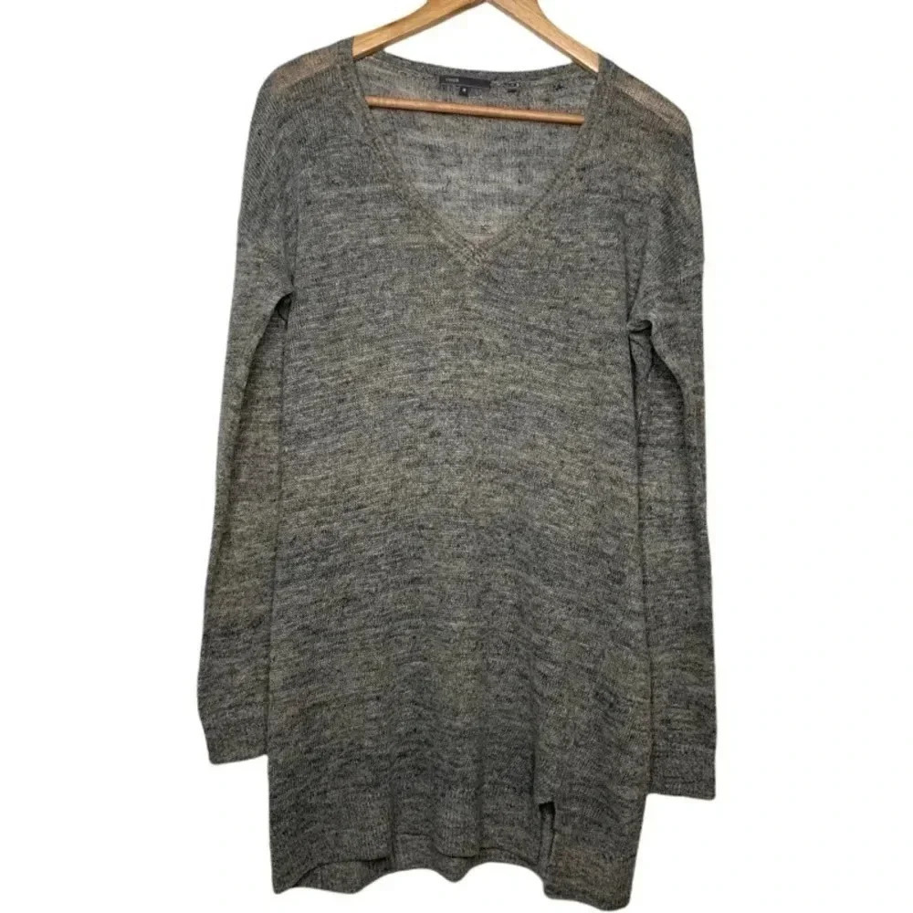 Vince Gray 100% Linen V-Neck Long Sweater Size Medium - Picture 2 of 8